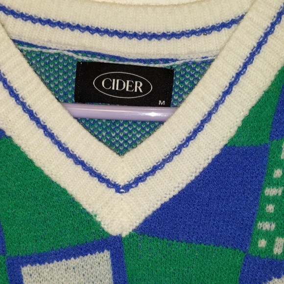 V-neck Vest Knit Sweater Women M Colorblock Checked Pattern Back Detail - Picture 2 of 3